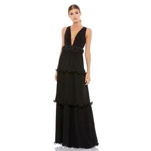 Mac Duggal 49281 Black Tiered Formal Pleated Evening Gown Dress Size 2 NWT